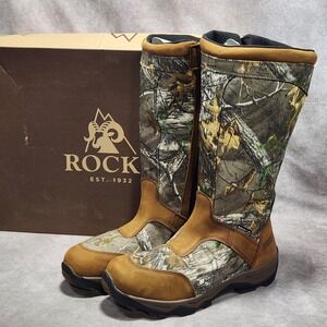 Rocky Retraction Snake Boots Mens 12W Brown Camo Waterproof Side Zip RKS0243 NEW